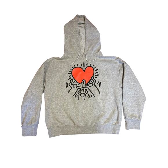 KEITH HARING Dancing Heart Black Pullover Hoodie Cropped for Men or Women XXL - Picture 2 of 6